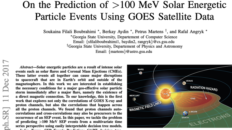 On the prediction of> 100 MeV solar energetic particle events using GOES satellite data